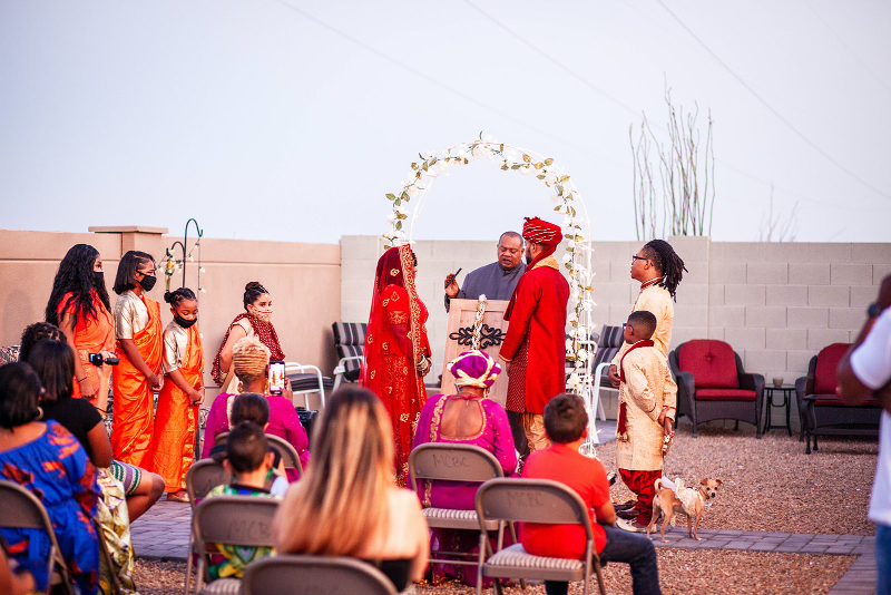 Backyard wedding ceremony setup in Arizona