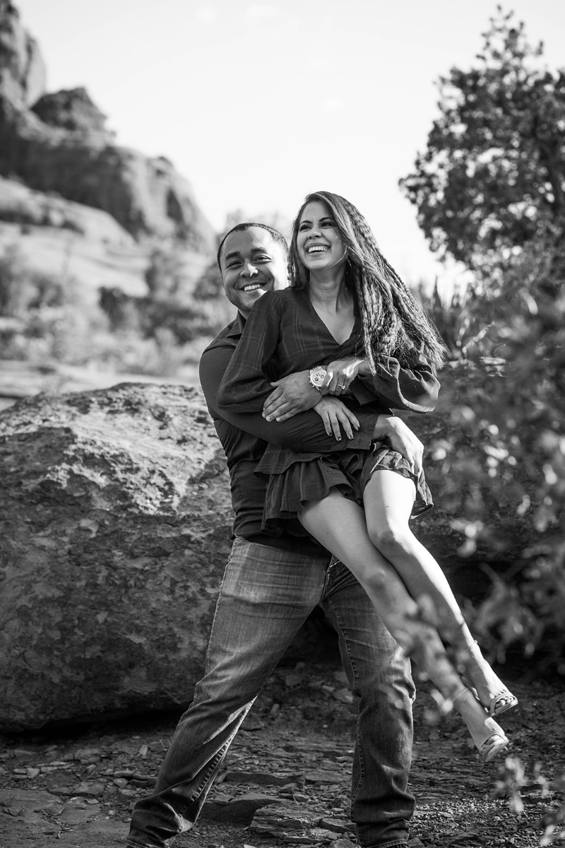 black and white engagement photos in Arizona desert