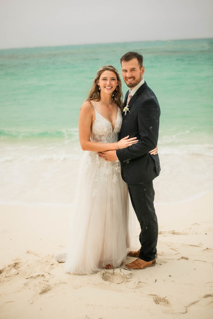 bride and groom on the beach 